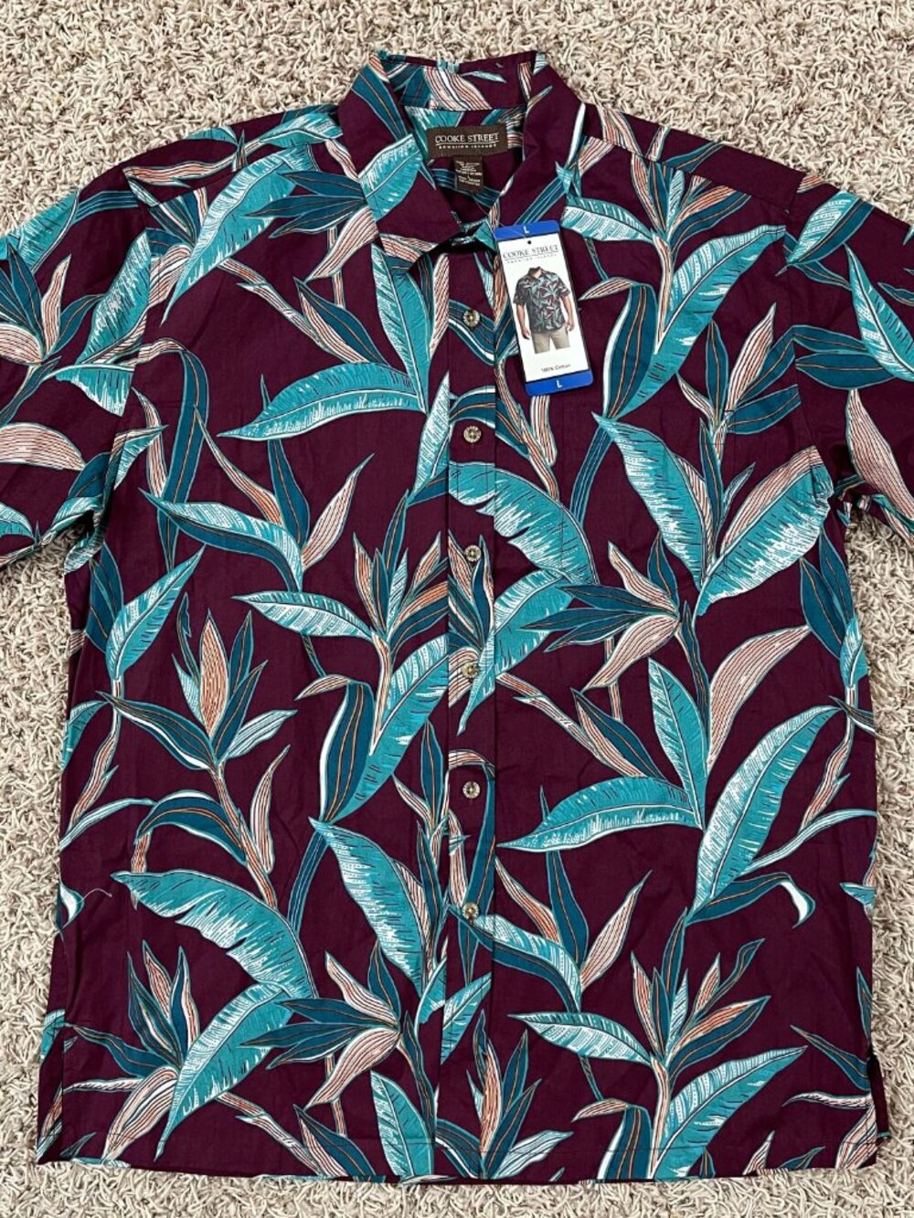 Cooke Street Men’s Aloha Hawaiian Woven Button Shirt, Size Large (New)